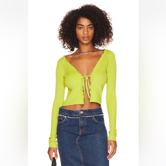 Lovers+Friends | Halina Tie Front Cardigan - Lime Green XS - Picture 3 of 7